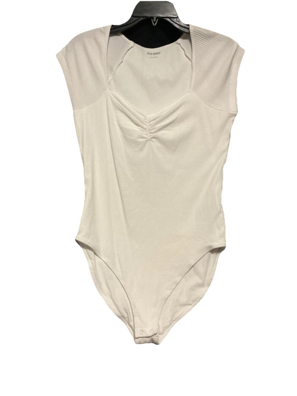 Old Navy White Body Suit Short Sleeves Sweetheart Neck Ruched Bodice SZ L NWT